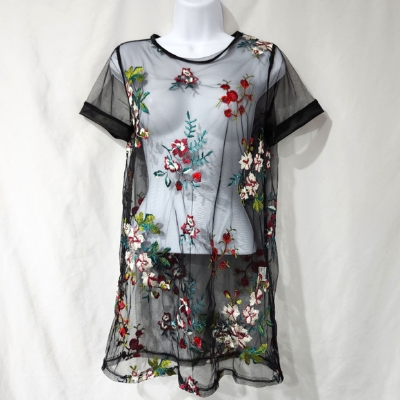 Dresses & Skirts - Black Sheer‎ Women's Dress Size XS Colorful Floral Festival Art To Wear Eclectic